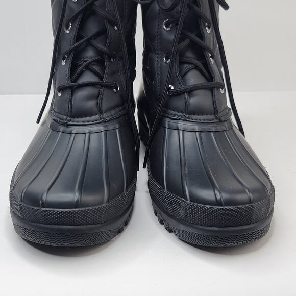 Sperry Gosling Duck Boots Women 9 Black Rubber Quilted Lace Up Rain Snow Winter - Picture 5 of 12